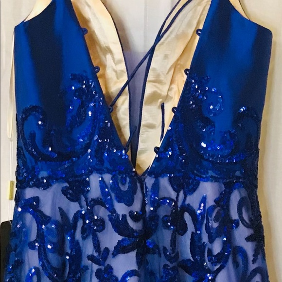 Aspeed Design _New_Royal Blue Sequins Gown with Scarf_Small - Picture 6 of 13